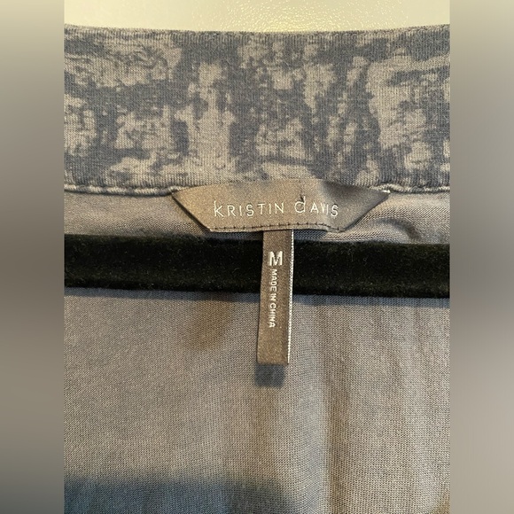 Womens Kristin Davis Dark Light Gray Abstract Print Blouse Tunic ¾ Sleeve Medium - Picture 3 of 5